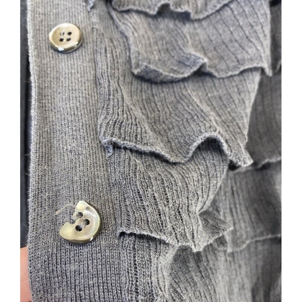 J.Crew Gray Ruffle Cardigan Silk Linen Long Sleeve Lightweight Semi Sheer S - M - Picture 8 of 9